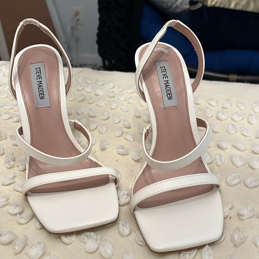 White heeled sandals